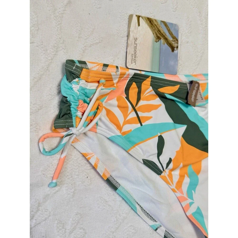 NWT Sunseeker Australia US 8 Microfibre Tropical Bikini Bottom Ruched Side Beach